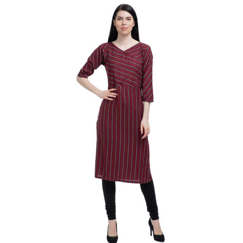 Maroon Striped Straight Kurta